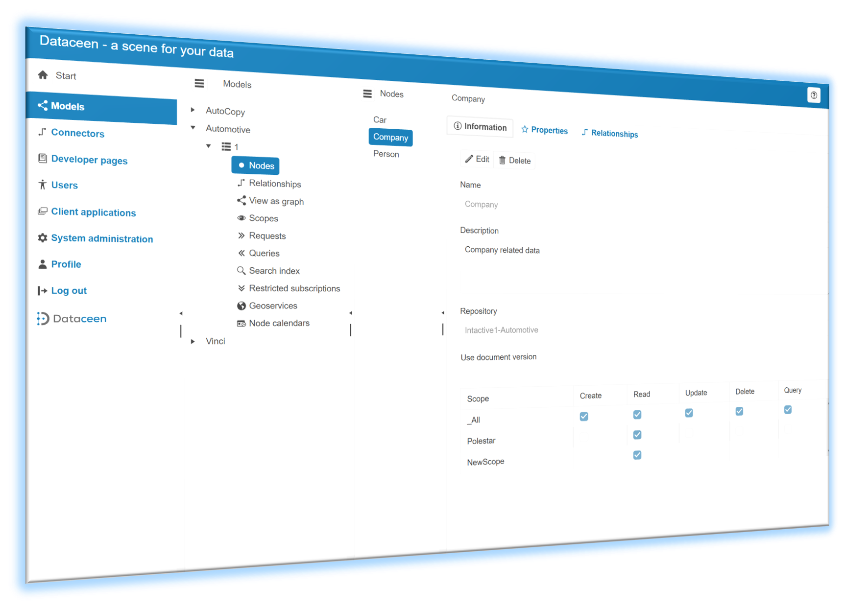 Dataceen application interface showing data modeling dashboard